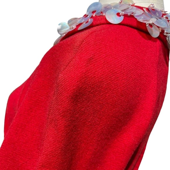 Vintage 60s Wool Red Mini Dress Embellished Disc Long Sleeve Mod GoGo Twiggy - Picture 9 of 12